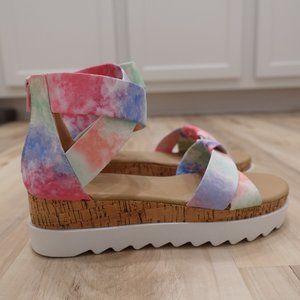Yoki Amelia Women's Platform Wedge Sandals Tie Dye